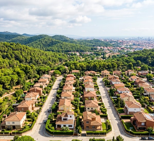 Casas, torres y entorno residencial verde del barrio de Montflorit en Cerdanyola del Vallès